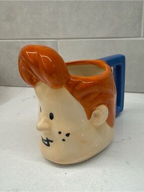 Ceramic Conan Obrian culture fly Mug Red-Head with Blue Handle